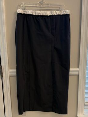 ZARA Classic Black Pencil Skirt with White Waistband Medium